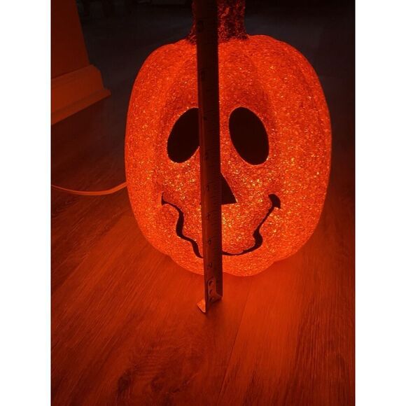 Melted Plastic Popcorn Pumpkin Jack O' Lantern Orange Halloween with Cord/Light - Picture 7 of 9